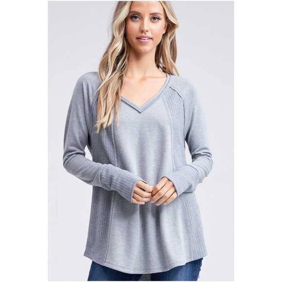 Waffle Knit Super Soft High-Low Grey LS Tunic! - Picture 2 of 16